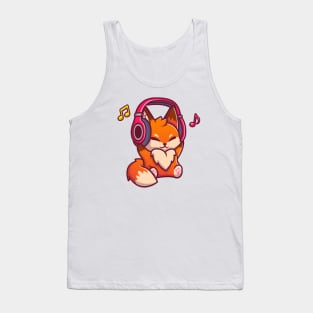 Cute Fox Listening Music With Headphone Tank Top